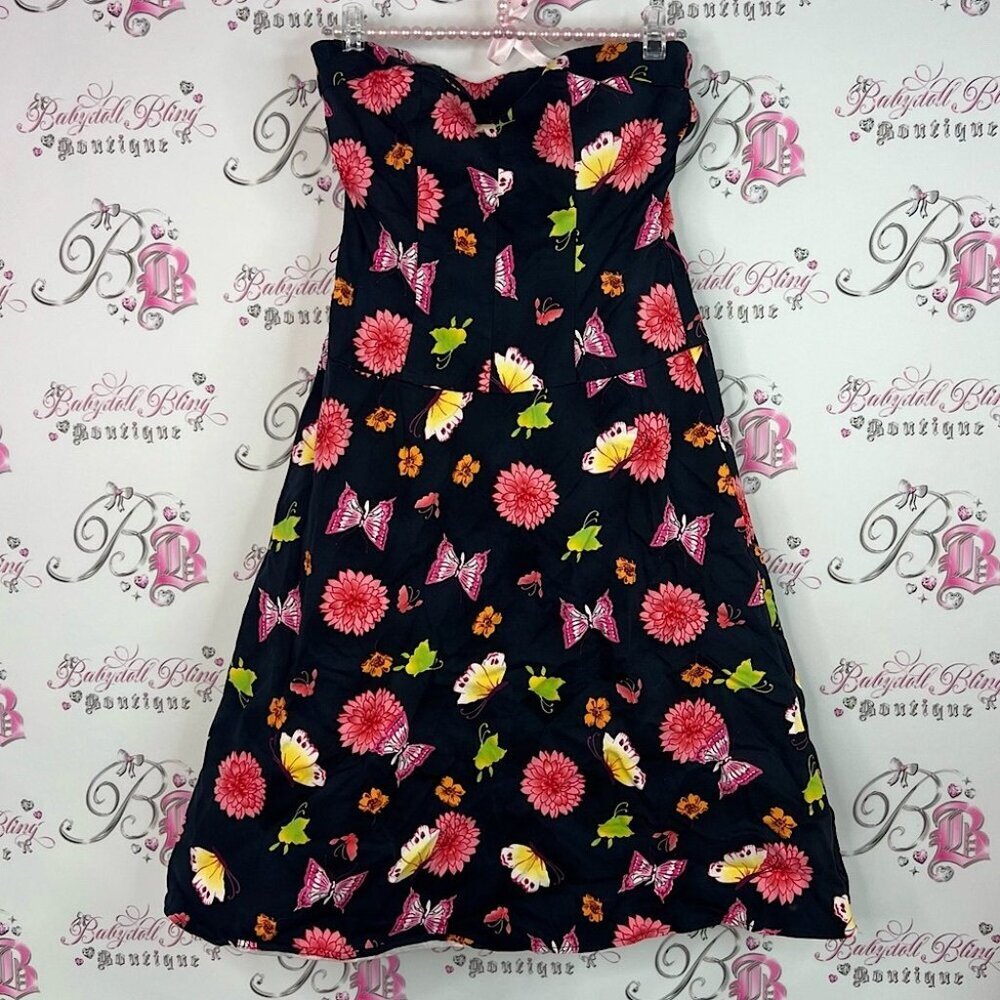 Option by blus dress strapless butterfly’s Black with Pink and Orange retro